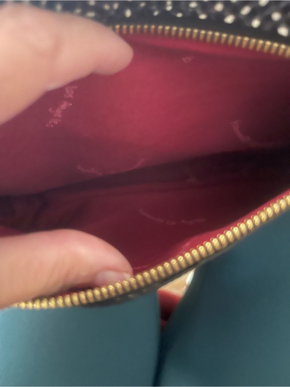 Hammitt Blue, burgundy and White Patterned Crossbody with Brown Leather Accent. - Picture 6 of 8